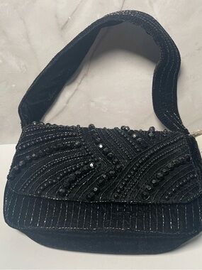a new day Black Beaded Velvety Shoulder Bag- Y2K